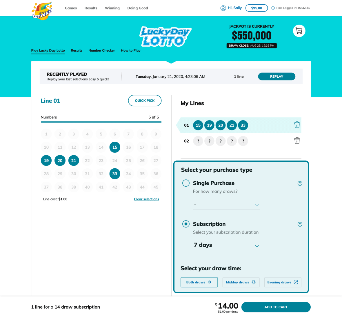 Select your purchase type and time of draw